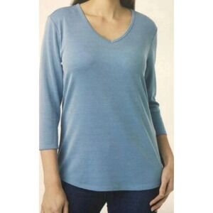 Seg'ments Women's V-neck Shirt 3/4 Sleeve Basic/Essential Tencel XL Blue